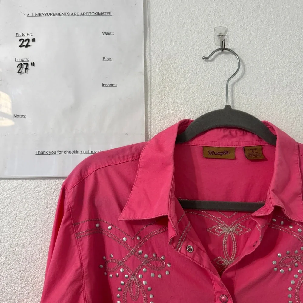 Wrangler Western Shirt Womens L Hot Pink Snap Festival Embroidered Studded‎